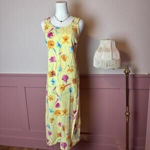 cottage fairy garden boho floral tie back dress vintage studio ease  yellow pink